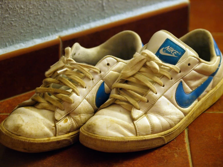 an old pair of shoes sits on the floor