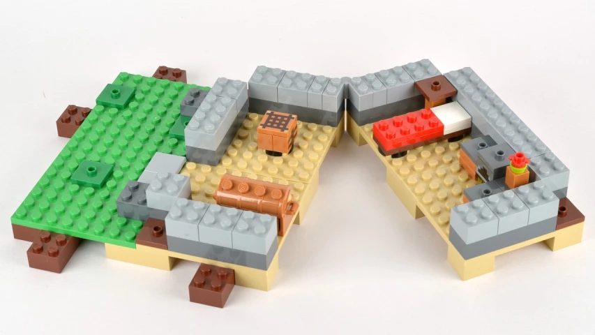 three legos with a kitchen sitting on top of each other