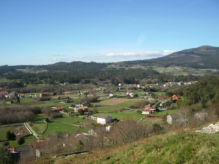 village located in the distance overlooking valley