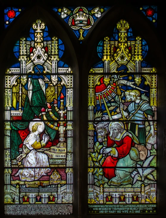 the stained glass in the cathedral is of a biblical scene