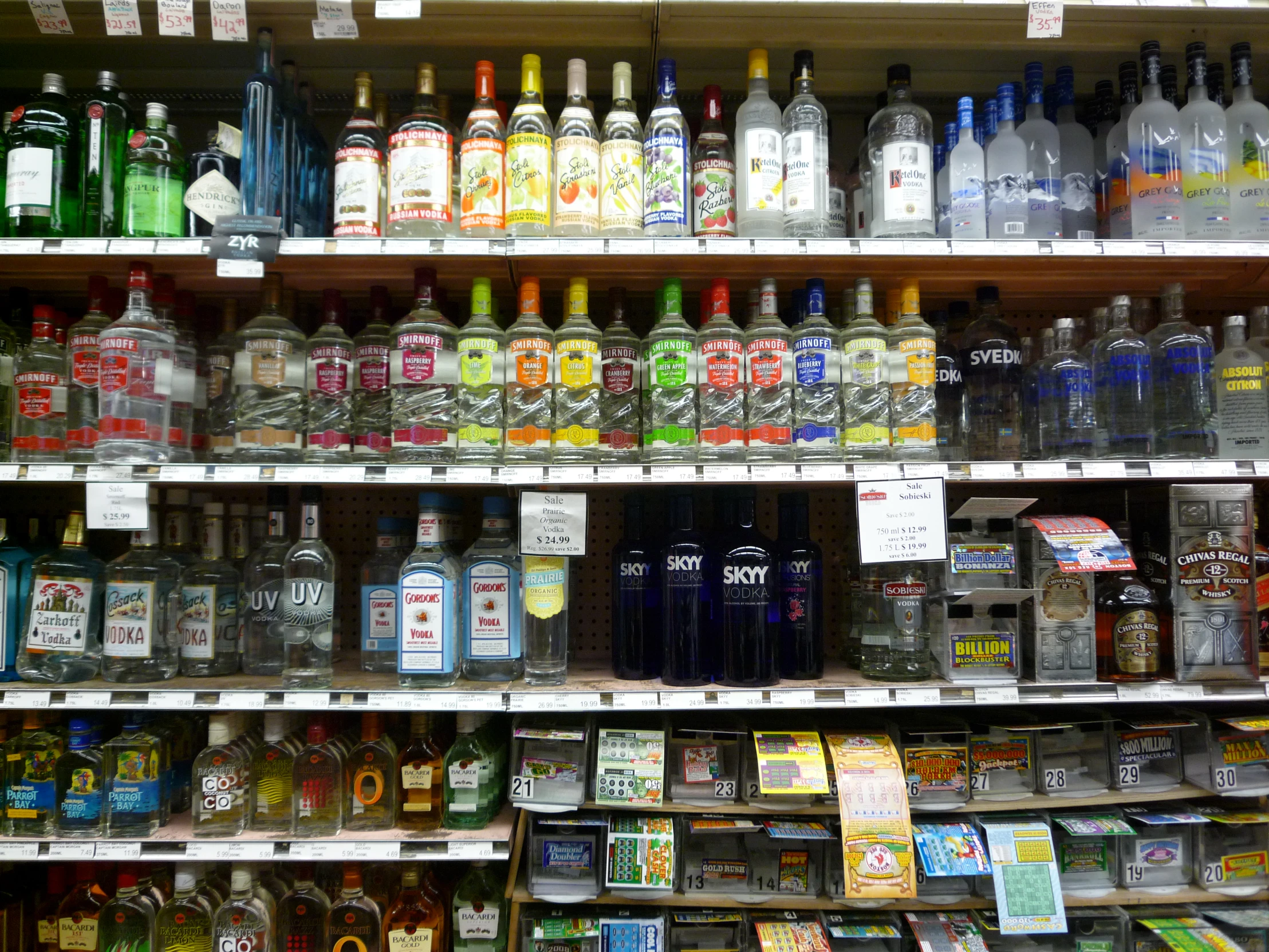 bottles and bottles on display in a store