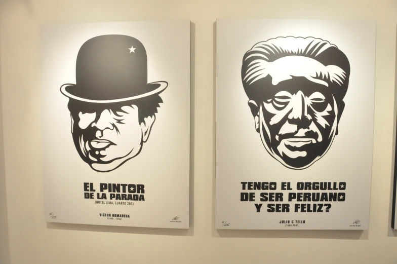 two portraits of aham lincoln on a wall with words in spanish and english