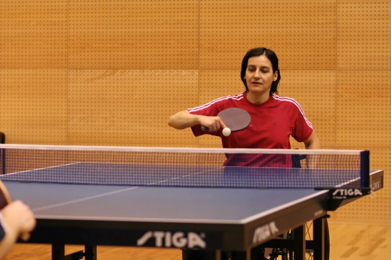 two people are playing a game of table tennis