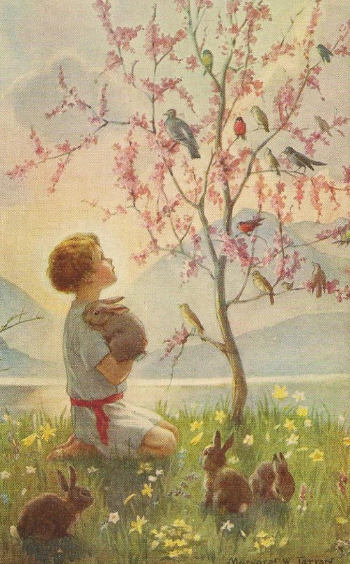 the illustration shows a little boy holding a stuffed animal