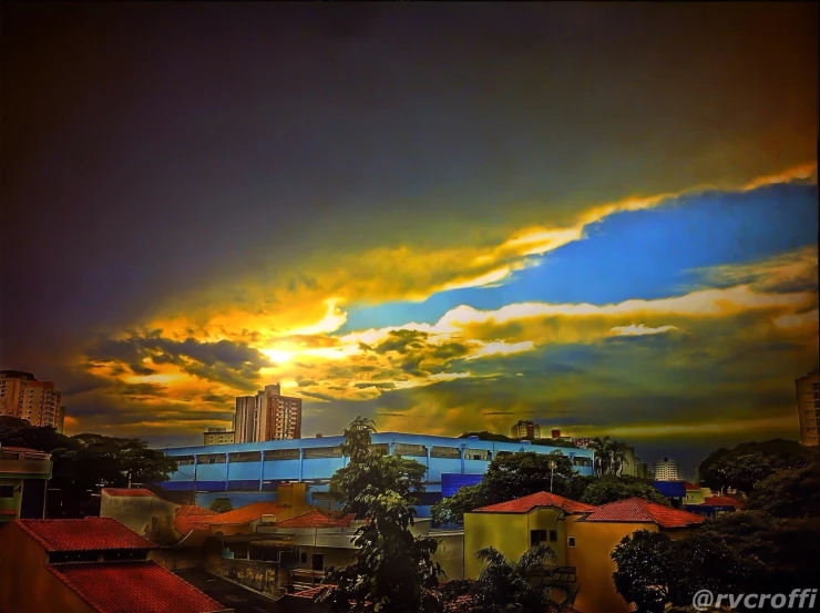 sunset and storm clouds in this view over the city