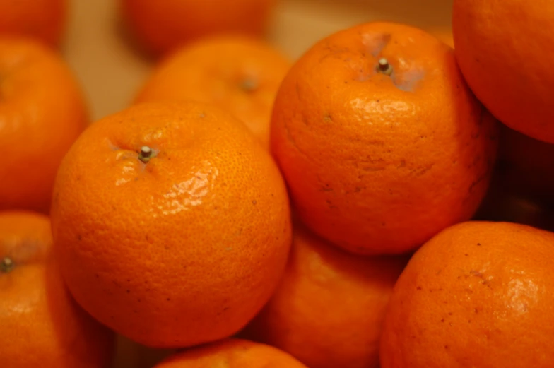 a close up of many oranges in a bunch