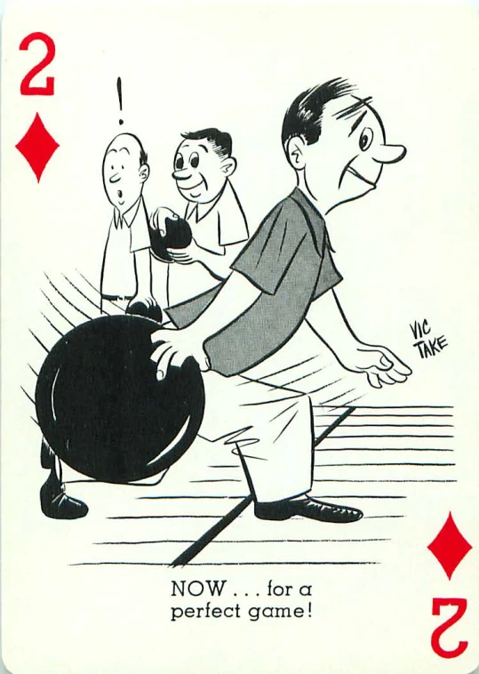 a drawing of a playing card depicting two men holding a pot