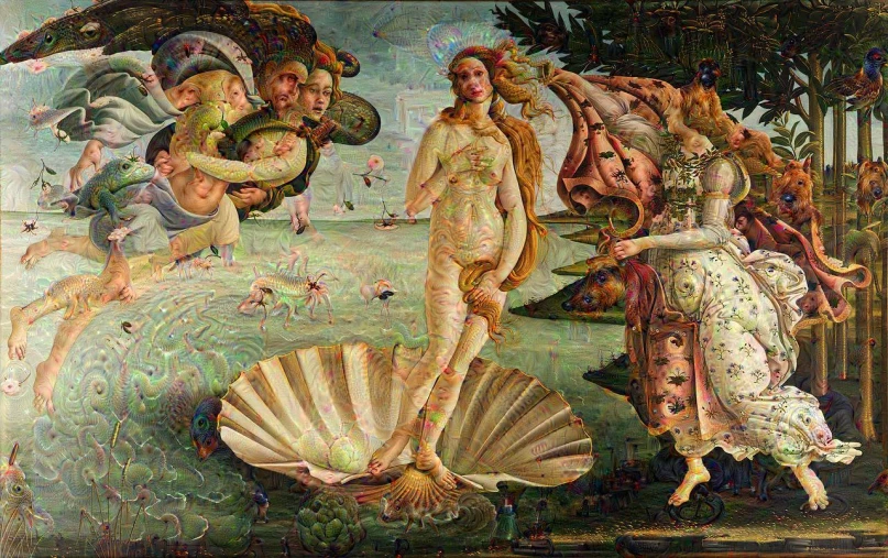 an ornate painting shows a woman holding a fan