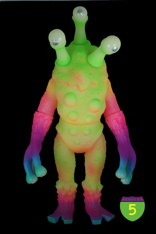a neon glowing figure is posed in the night