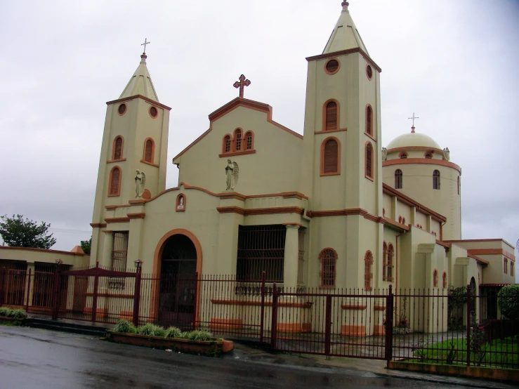 the church has two bell towers and is tall