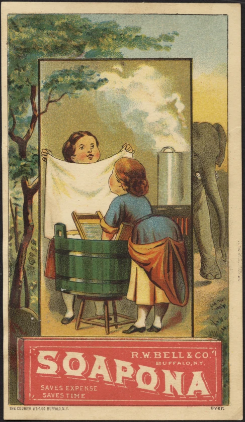 an old poster advertising soap with children holding sheets