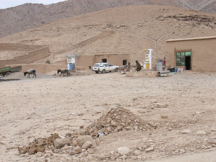 several horses and carriages are standing in front of a building