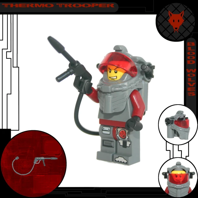 a lego figurine with a gun on its shoulder