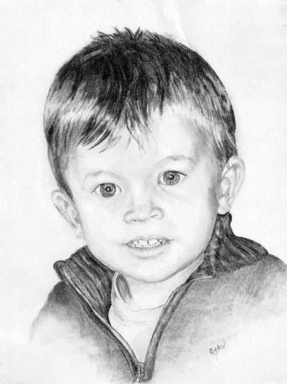 a pencil drawing of a boy looking straight ahead