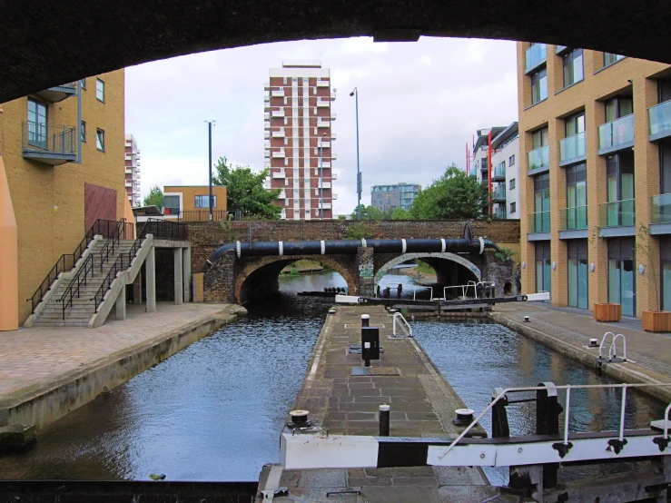 view from underpass looking out on canal