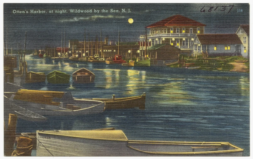 the old pograph shows a harbor in newport, with boats anchored on it