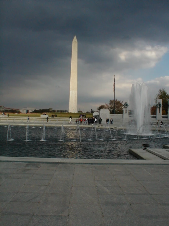 the washington monument with water in front