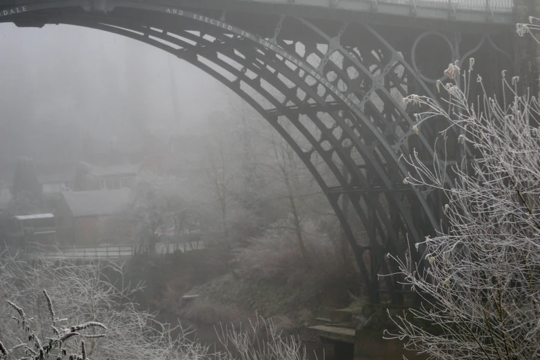 foggy scene with a railway crossing in the foreground