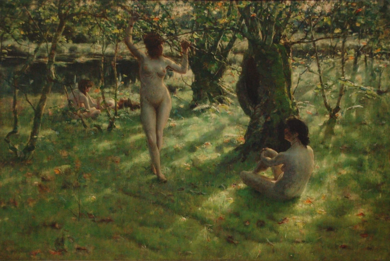 two  women standing by an apple tree in the sun