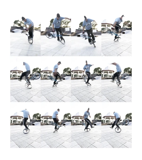 the double image shows how three people are riding skateboards