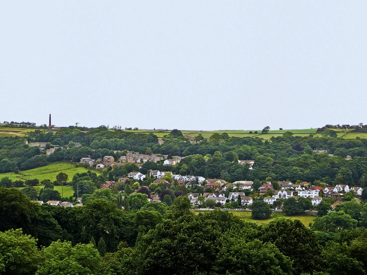 a town is in the distance on top of a hill