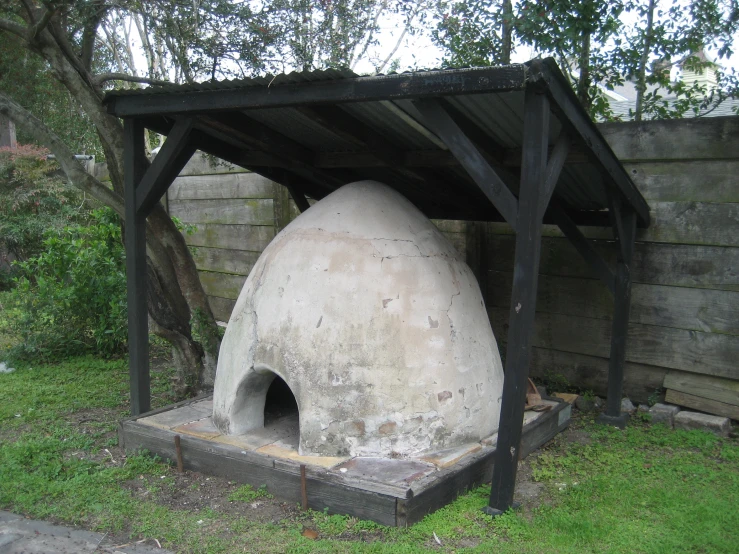 the remains of an old stove on display at a park