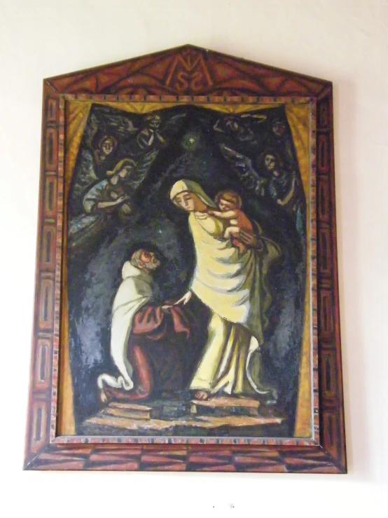 a religious painting hanging up on a wall