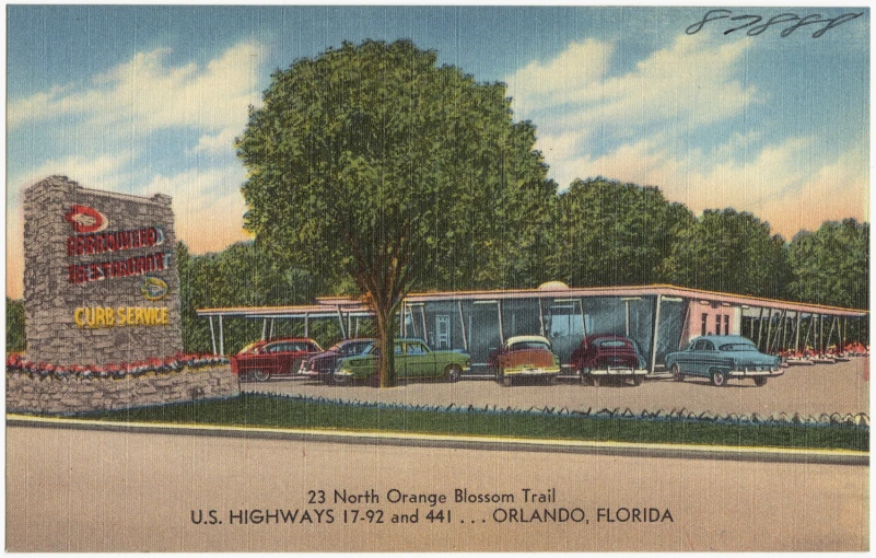 a po shows the exterior of a burger king restaurant in an old postcard