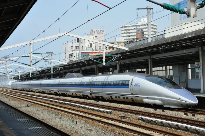 a modern bullet train pulls into the station