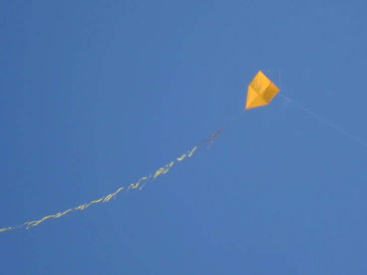 a kite flies through the clear blue sky