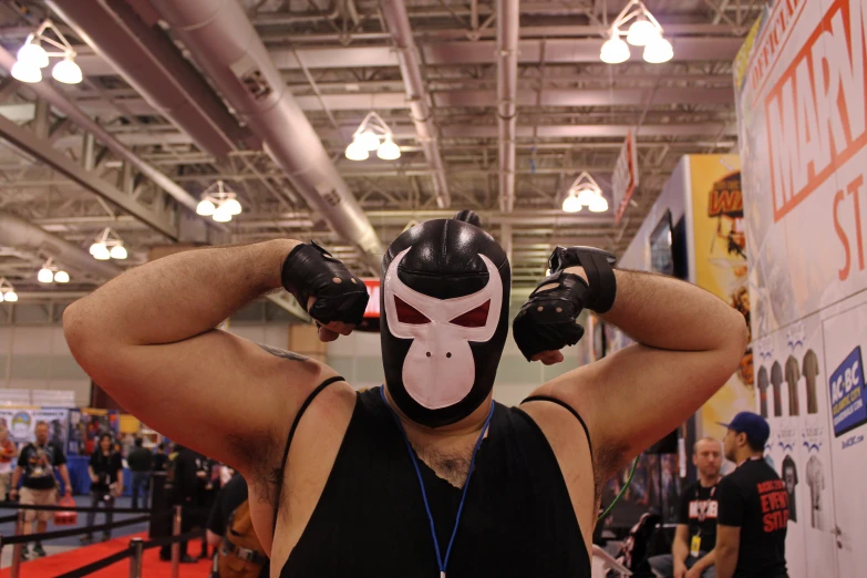 a person wearing an animal mask standing in a room