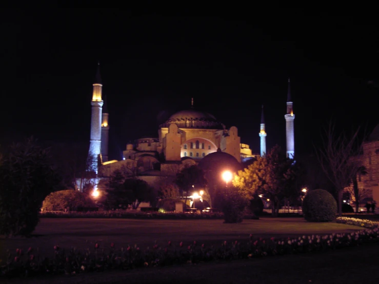 a large building with some lights on it