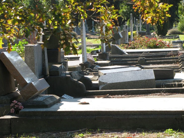 the cemetery has a very large set of graves