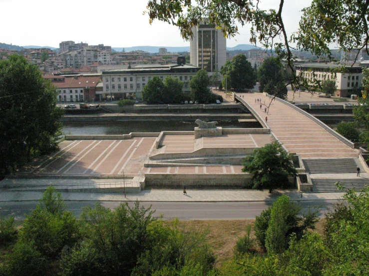 there is a city with steps leading up to the top