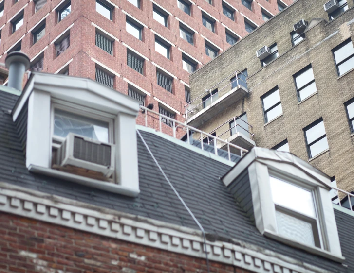 a close up of the tops of a building