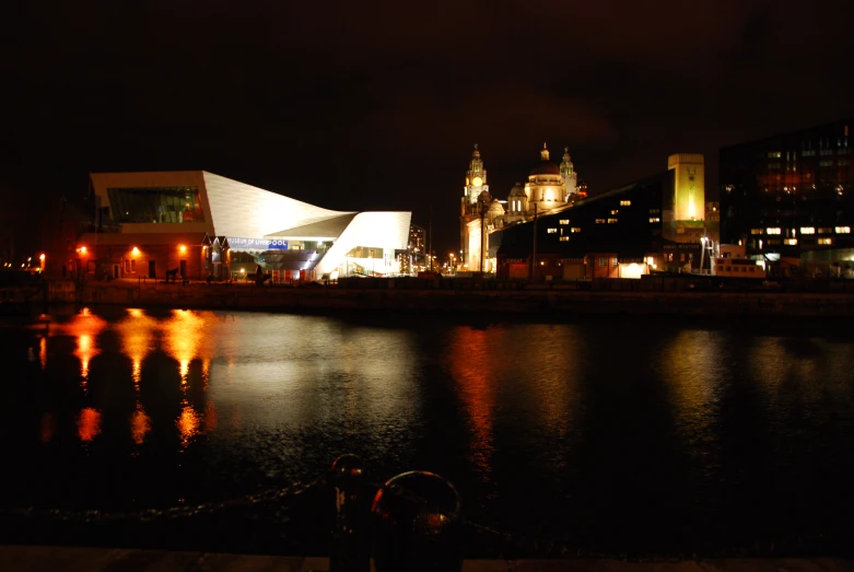 night scene of a big city with a river at the foreground