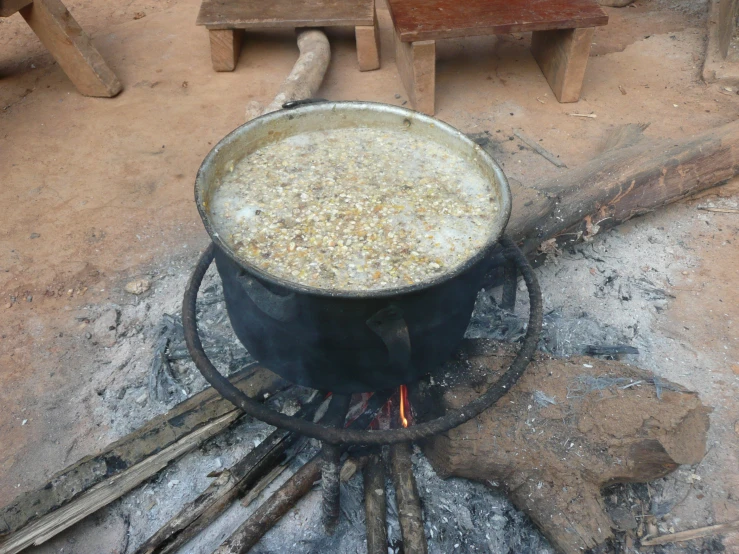 a large pot filled with a mixture of food