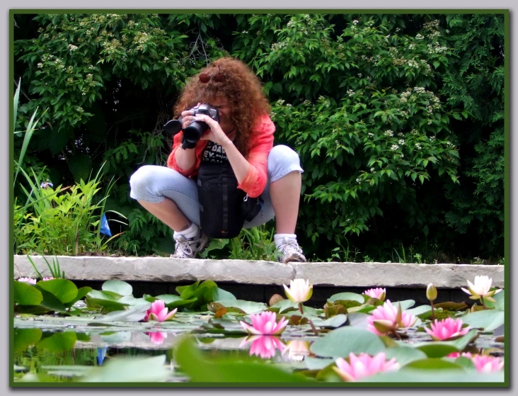 a person taking a po of some water lillies