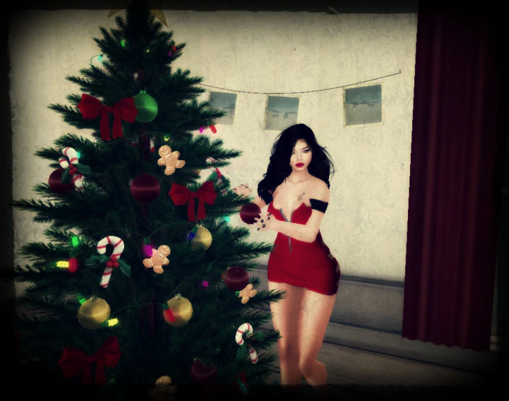 3d illustration of young woman in front of christmas tree