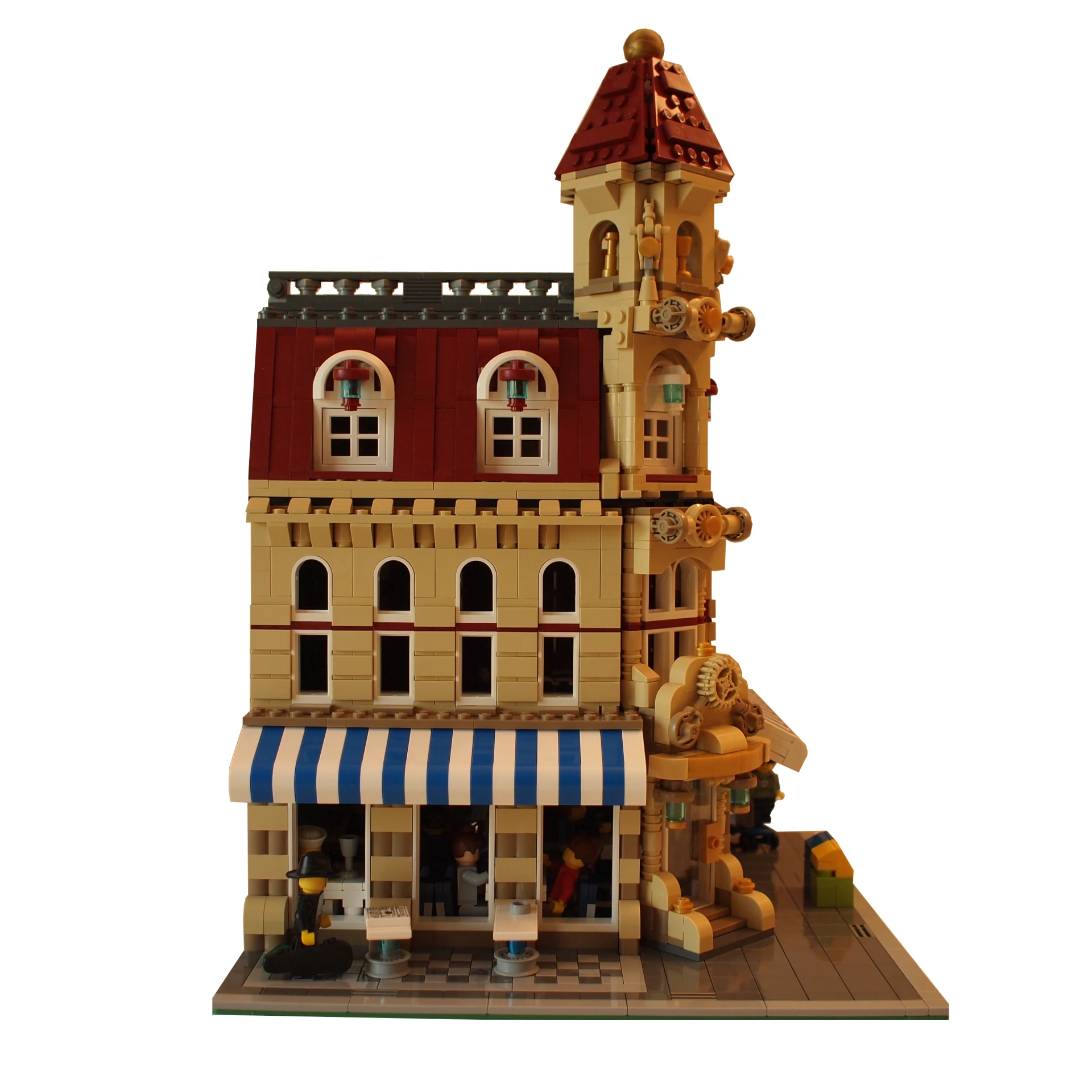 a toy building that has an open front window and a large storefront