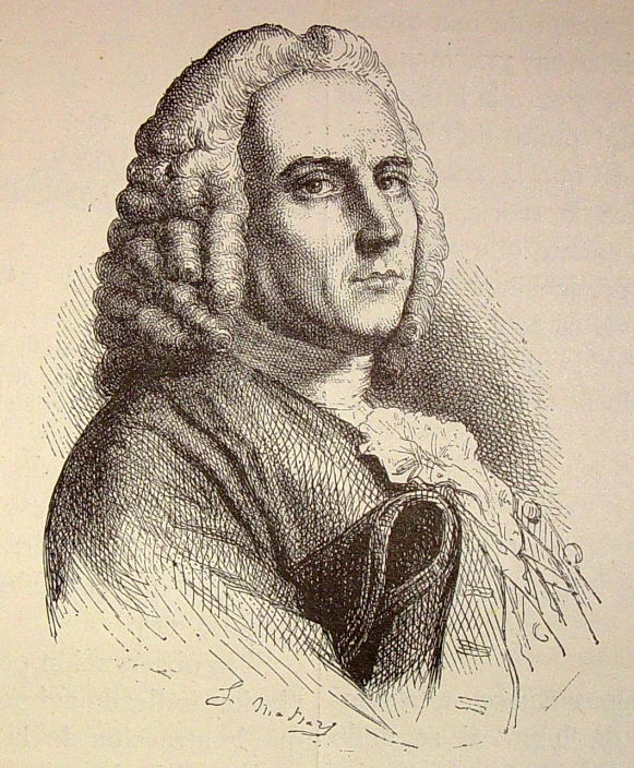 an old engraving drawing of a man with long hair