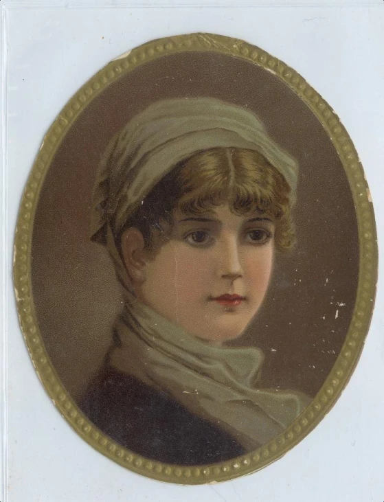 a portrait is of a woman with head scarves and hair bands on
