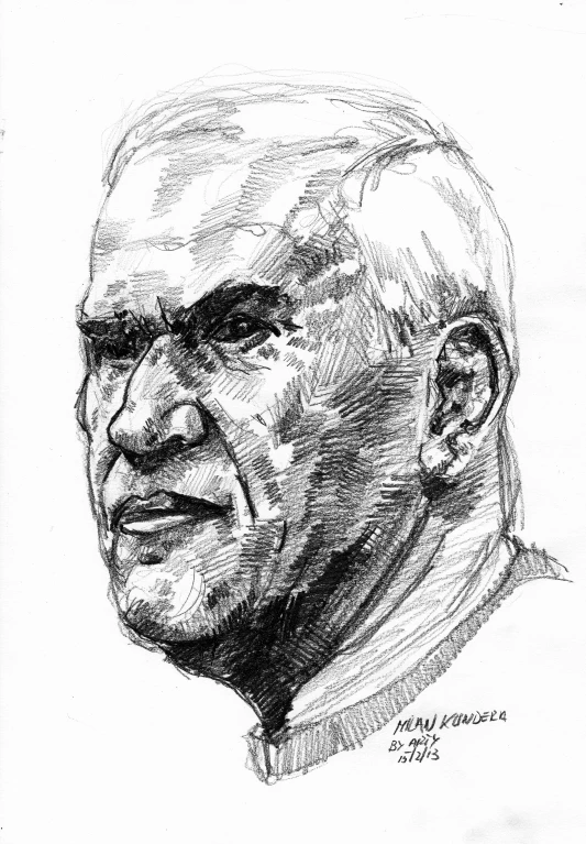 a sketched portrait of an elderly man in profile