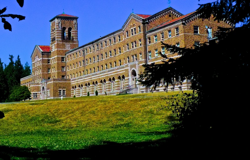 the building is tall and has many windows