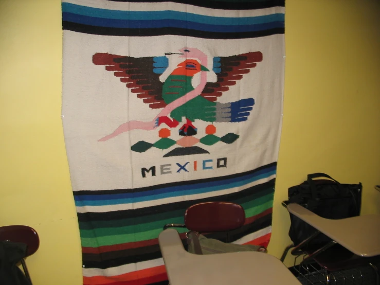 there is a mexican flag hanging up in this room