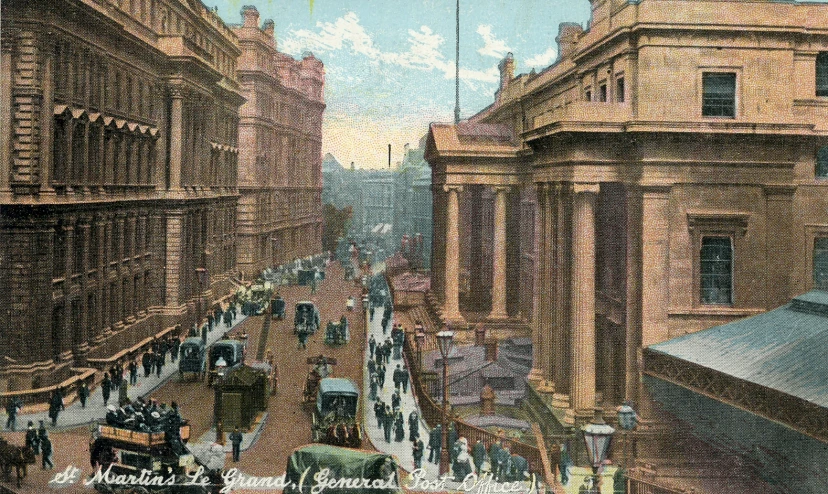 vintage image of busy street scene in urban area