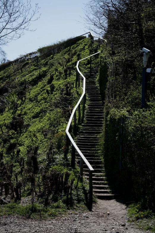 some stairs are going up a hill