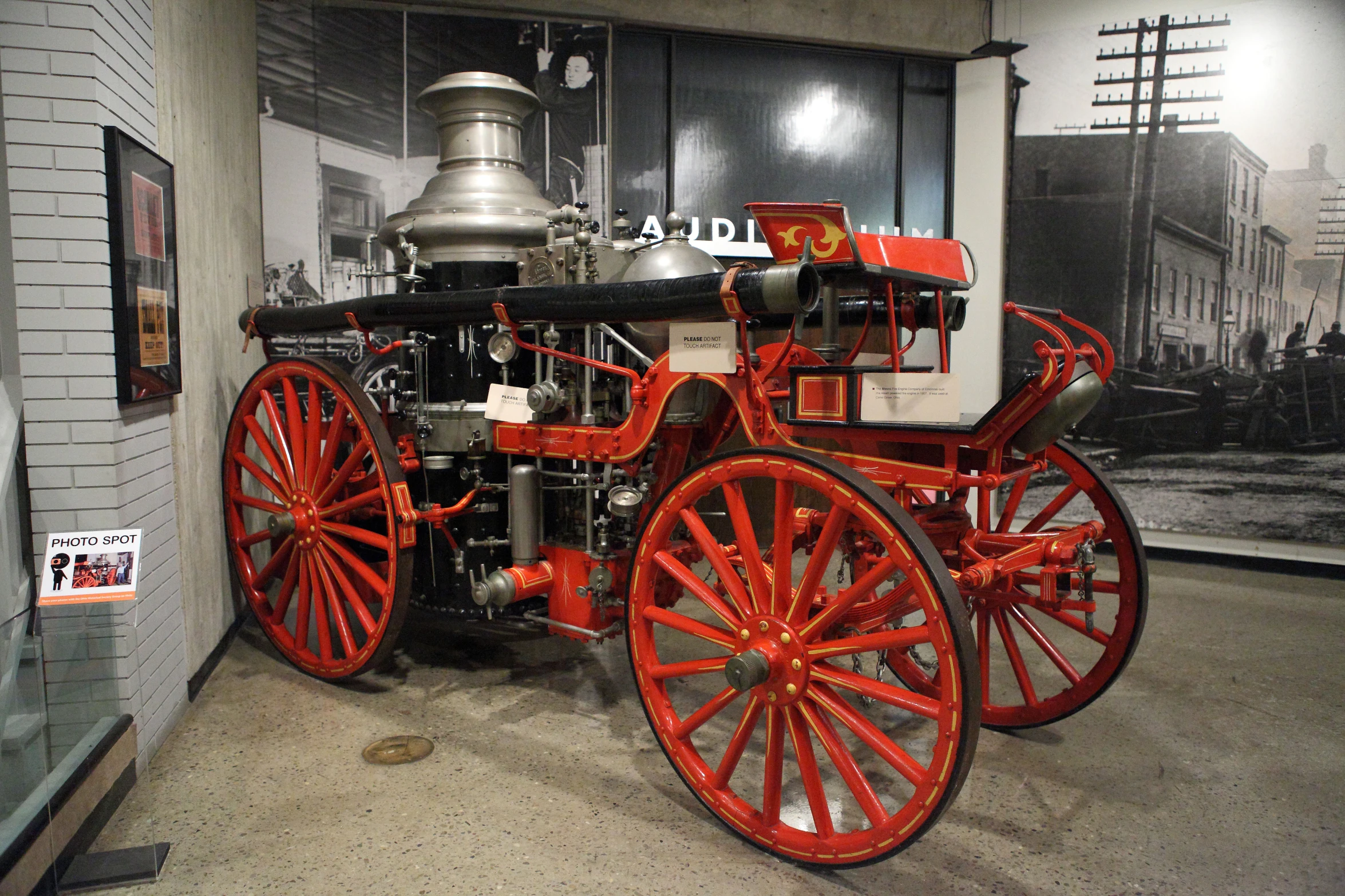 there is a old fire engine on display in this museum