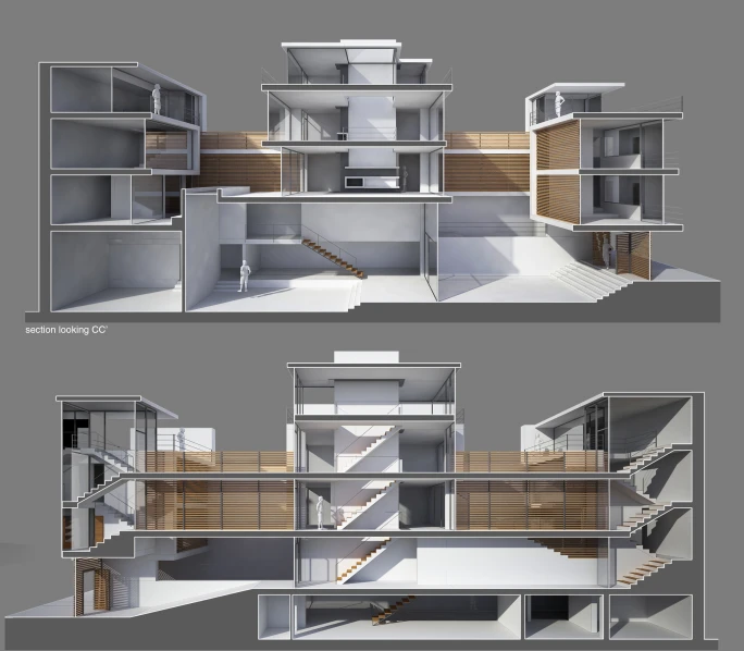 an architectural rendering of the interior and exterior of a house