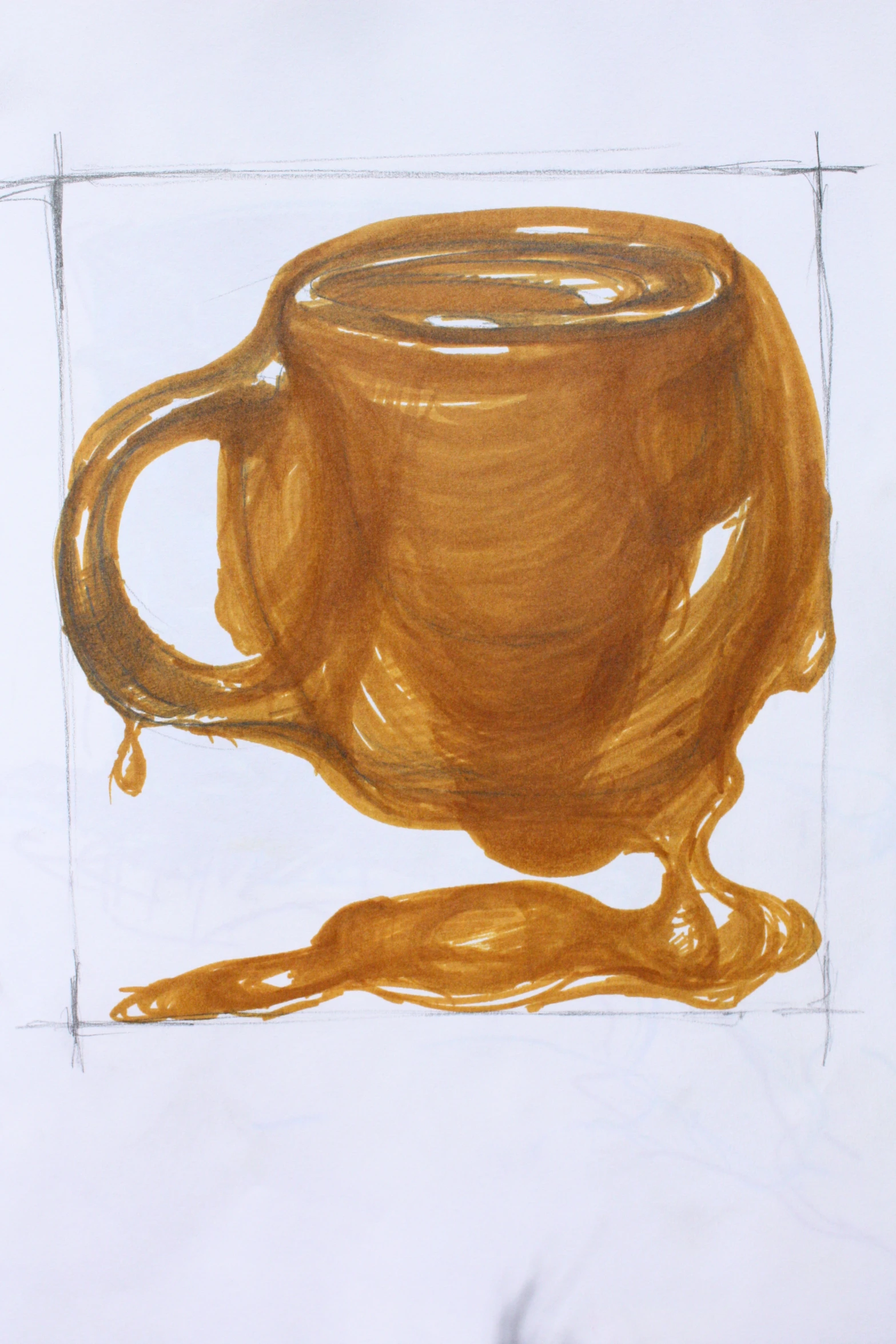 a drawing of a brown coffee cup on a white background